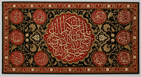 Rare Ottoman Islamic Hand-Embroidered Textile Panel Inscribed with Quran Verses