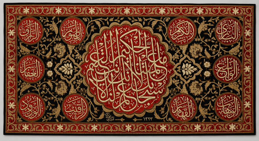 Rare Ottoman Islamic Hand-Embroidered Textile Panel Inscribed with Quran Verses