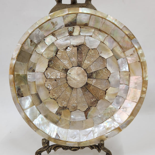 Mughal Style Islamic Mother of Pearl Plate Hand-Engraved with Quran Verses
