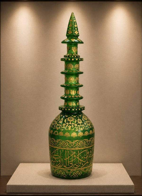 Rare Ottoman Islamic Handmade Glass Decanter Handpainted with Quran Verses