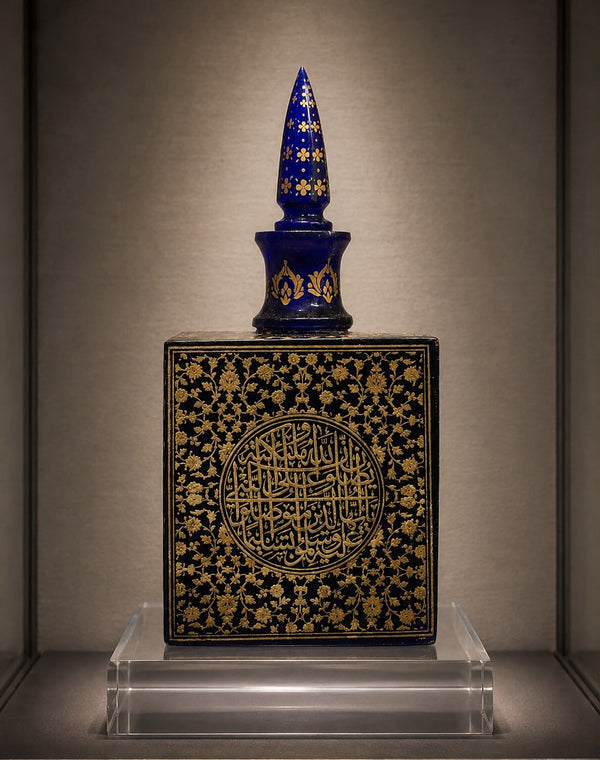 Rare Ottoman Islamic Handmade Glass Decanter Hand-Painted with Quran Verses