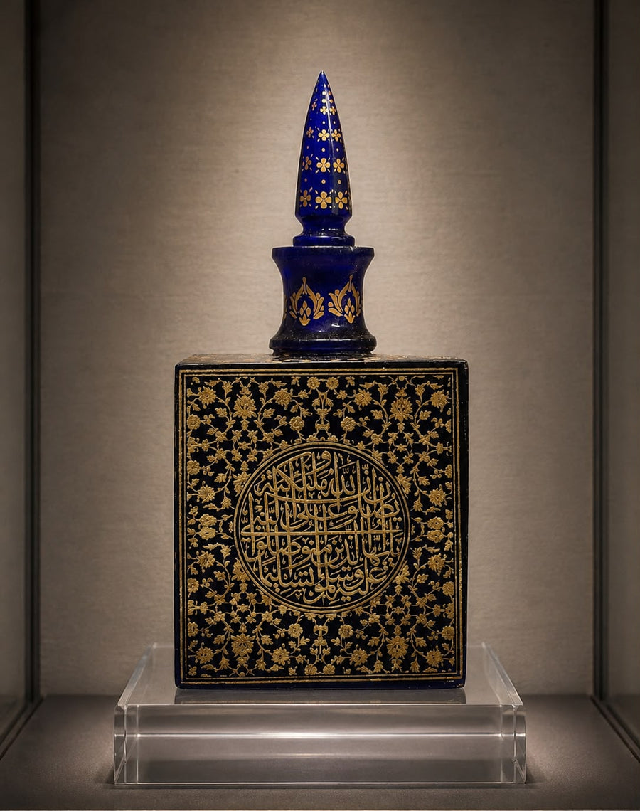 Rare Ottoman Islamic Handmade Glass Decanter Hand-Painted with Quran Verses