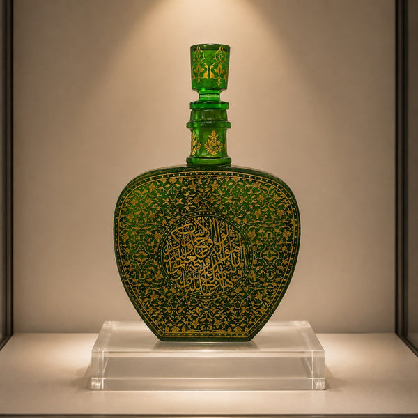 Rare Ottoman Islamic Handmade Glass Decanter Hand-Painted with Quran Verses