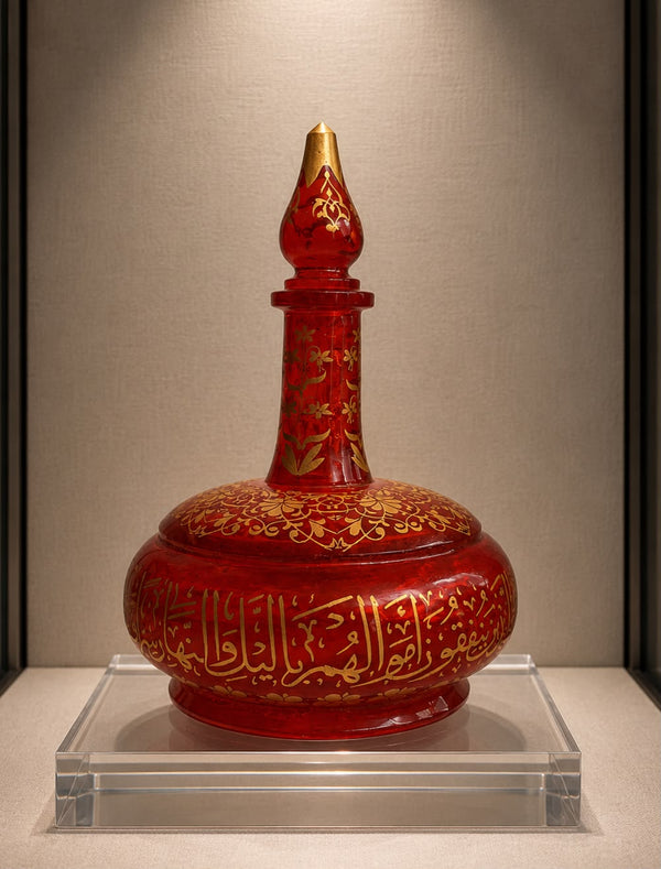 Rare Ottoman Glass Handmade Decanter Hand-Painted with Quran Verses