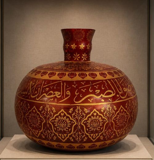 Islamic Mughal Deccan Style Glass Hookah Base Hand-Painted with Quran Verses & Floral Patterns