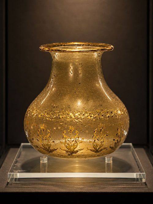 Islamic Mughal Gilded Blown Glass Bottle with Floral Decoration