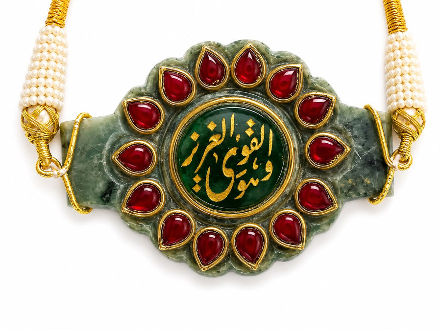 Rare Mughal Sufi Talismanic Islamic Hand-Engraved Quran Verses Jade Agate Bazuband