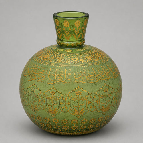 Islamic Lightweight Mughal Glass Hookah Base Hand-Painted with Floral Patterns