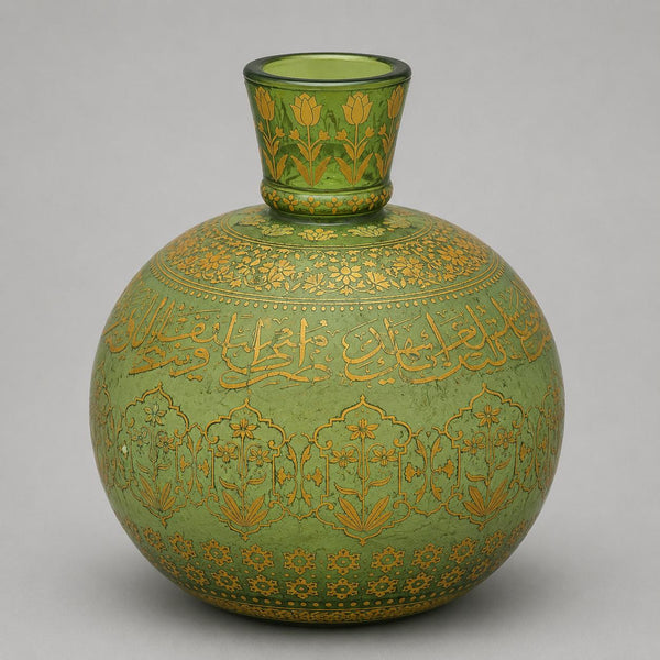 Islamic Lightweight Mughal Glass Hookah Base Hand-Painted with Floral Patterns