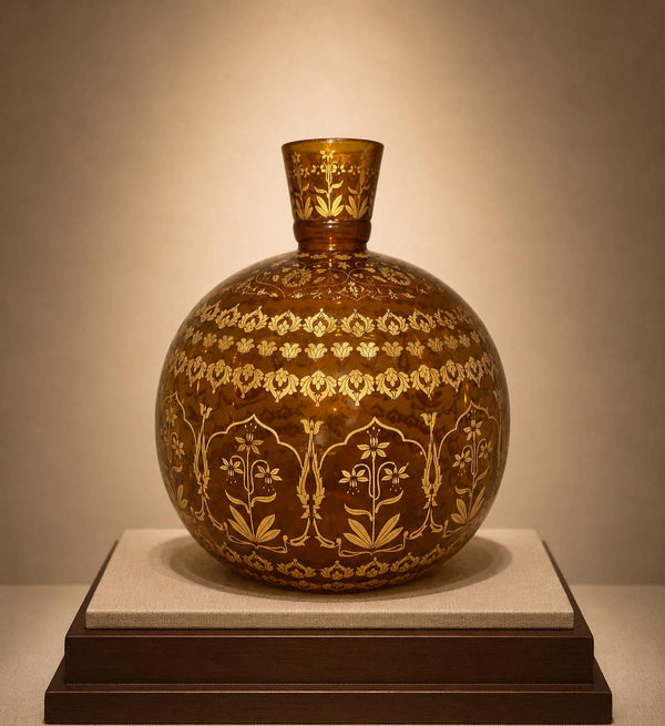 Islamic Lightweight Mughal Glass Hookah Base Hand-Painted with Floral Patterns
