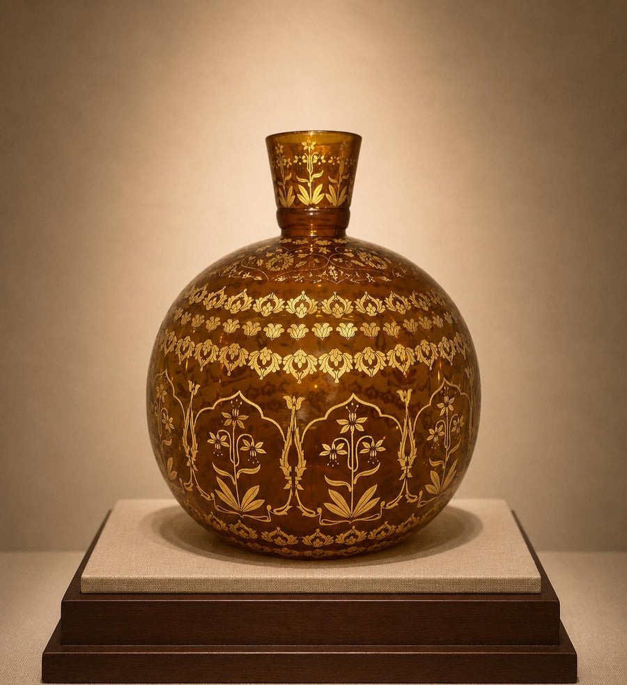 Islamic Lightweight Mughal Glass Hookah Base Hand-Painted with Floral Patterns