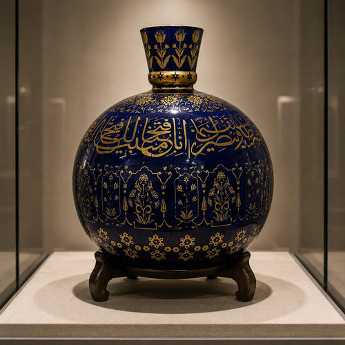 Islamic Lightweight Mughal Glass Hookah Base Hand-Painted with Floral Patterns