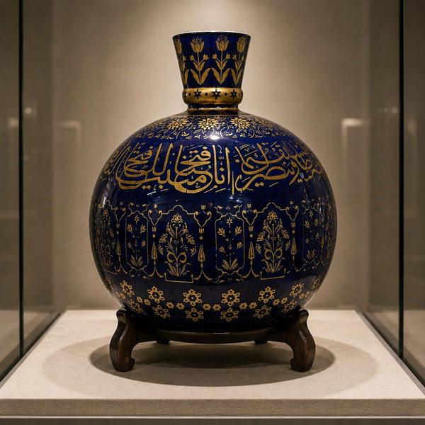 Islamic Lightweight Mughal Glass Hookah Base Hand-Painted with Floral Patterns