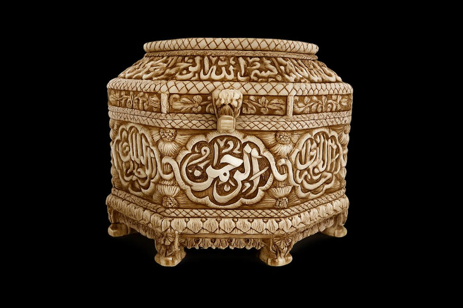 Islamic Handmade Mughal Natural Camel Bone Box Inscribed Quran Verses