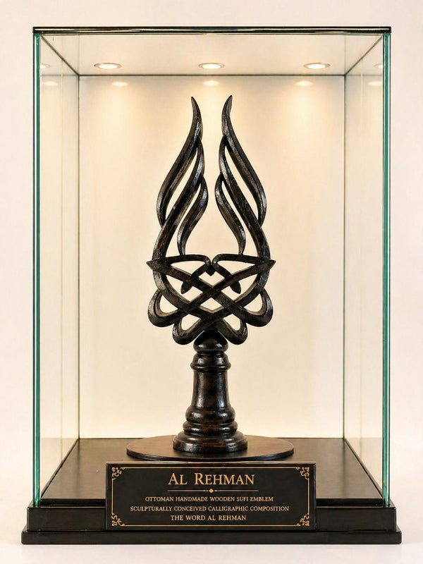 Ottoman Handmade Wooden Sufi Emblem, Calligraphic Composition of the Word 'Al Rehman'
