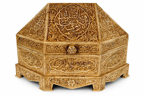 Islamic Handmade Mughal Natural Camel Bone Box Inscribed Quran Verses