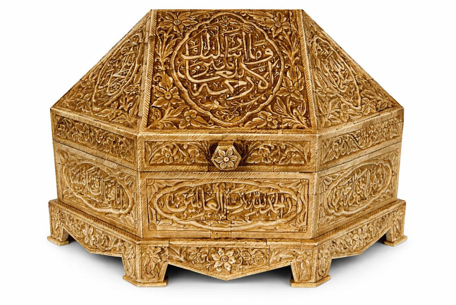 Islamic Handmade Mughal Natural Camel Bone Box Inscribed Quran Verses