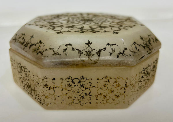 Rare Mughal Style Jade Stone Box Engraved with Floral Patterns