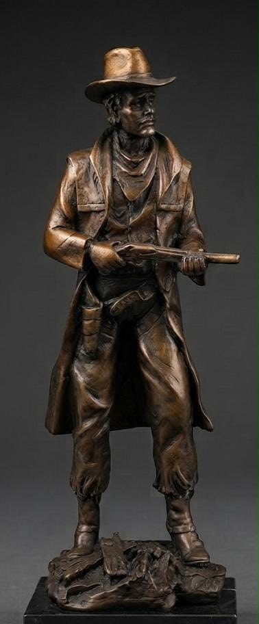 Classic Cowboy Sheriff with a Gun Vintage Bronze Sculpture