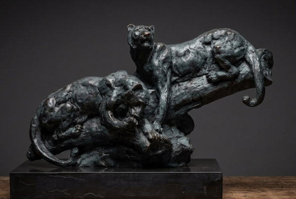 Resting Puma Pair Bronze Sculpture