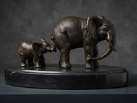 Mother-Baby Elephants Pair Bronze Sculpture