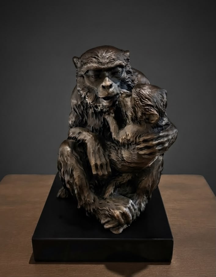 Mother Baby Monkey Pair Bronze Statue