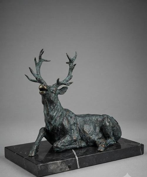 Majestic Reindeer Resting in Its Glory Hot Cast Bronze Sculpture