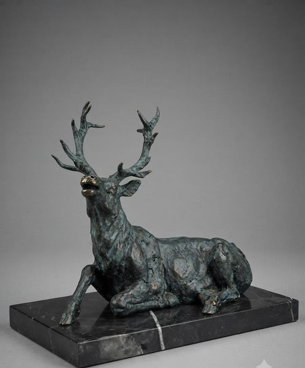 Majestic Reindeer Resting in Its Glory Hot Cast Bronze Sculpture