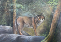 Rare 'Lone Wolf in Midnight Hues' European Signed Painting