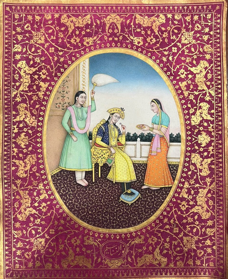 Vintage 'Mughal Era Noblewomen & Royal Court Life' Handmade Miniature Painting