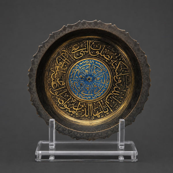 Islamic Imperial Qajar Enameled Brass Plate Inscribed with Quran Verses