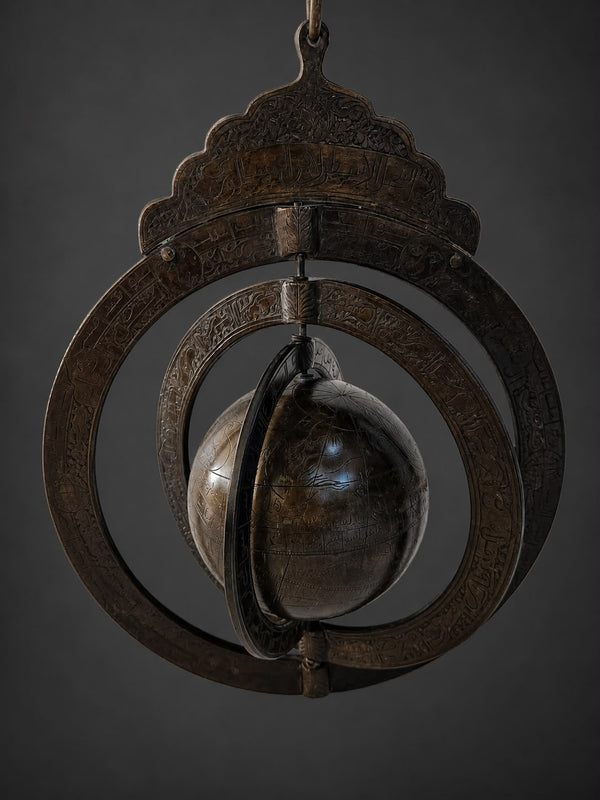 Rare Islamic Brass Spherical Celestial Astrolabe with Persian/Arabic Inscriptions