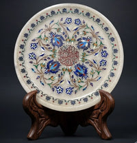 Islamic Jade Stone White Plate with Hand-Embossed Quran Verses & Floral Art