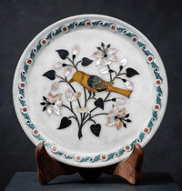 Islamic Jade Stone White Plate with Hand-Embossed Quran Verses and Floral Art