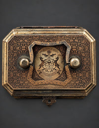 Exquisite Quality Mughal Brass Betel Nut Box with Floral Motifs and the Malerkotla State Coat of Arms