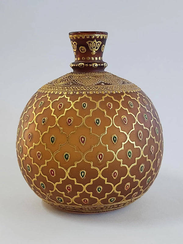 Museum Quality Mughal Handmade Glass Hookah Base, Hand-Embossed with Floral Patterns