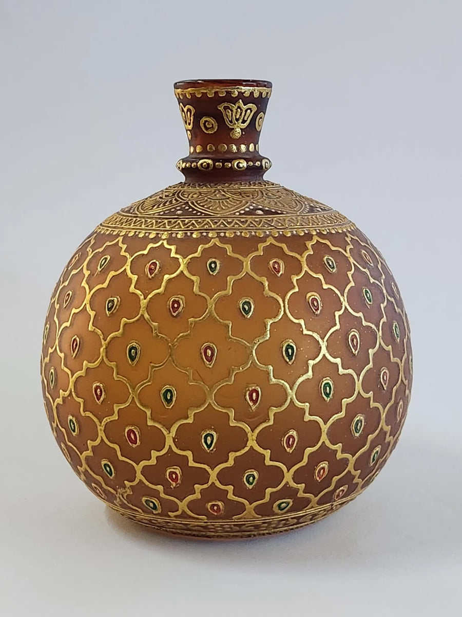 Museum Quality Mughal Handmade Glass Hookah Base, Hand-Embossed with Floral Patterns