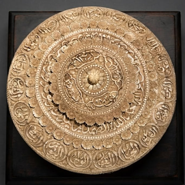 Rare Islamic Handcrafted Natural Camel Bone Box Inscribed with Quran Verses