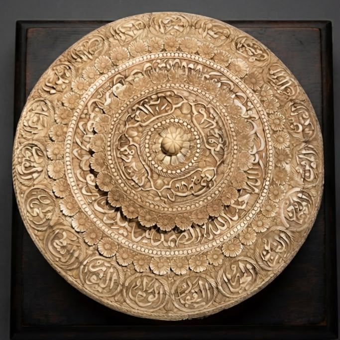 Rare Islamic Handcrafted Natural Camel Bone Box Inscribed with Quran Verses