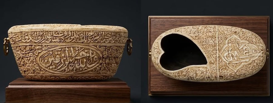 Rare Islamic Handcrafted Natural Camel Bone Kashkul Inscribed with Quran Verses