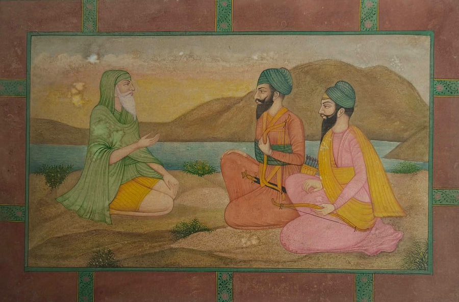 Rare Miniature Painting Depicting a Mughal Era Traditional Scholar and Royal Disciples