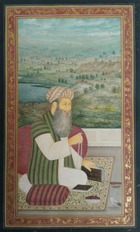 Rare Miniature Painting Depicting a Mughal Era Scene of a Sufi Sheikh with Prayer Beads