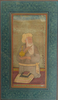 Miniature Painting of a Mughal Era Sufi Saint Holding a Ceremonial Vessel