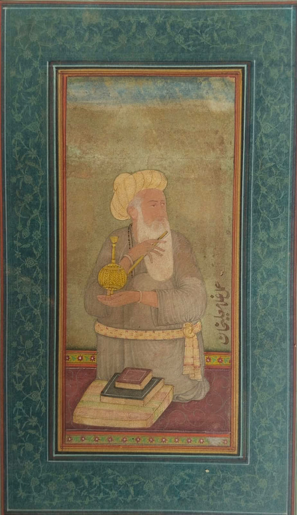 Miniature Painting of a Mughal Era Sufi Saint Holding a Ceremonial Vessel