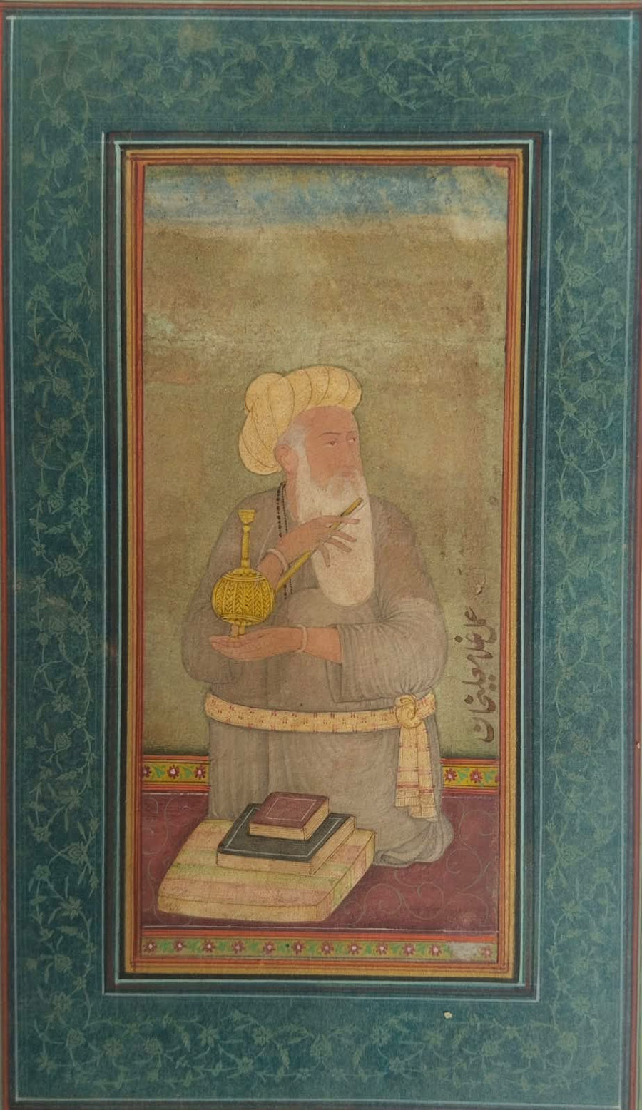 Miniature Painting of a Mughal Era Sufi Saint Holding a Ceremonial Vessel