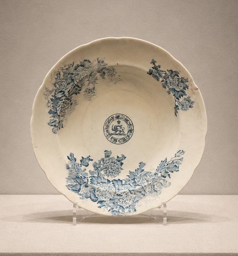 Porcelain White Plate with Blue Floral Decoration