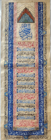 Ottoman Islamic Handwritten Quran Verses Calligraphy Panel on Paper, Signed